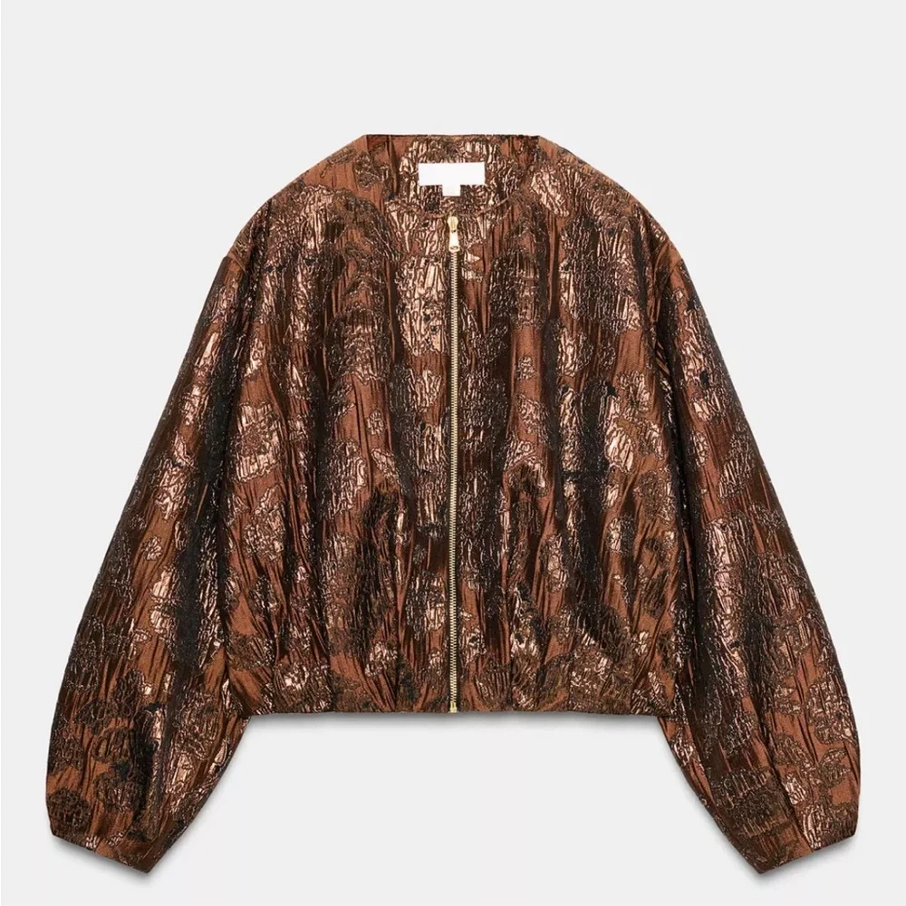 Zara Shimmering Copper Bomber Jacket - Picture 1 of 7
